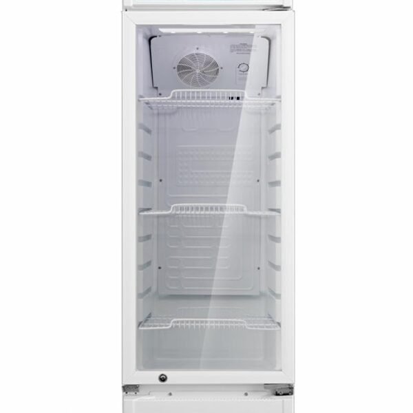 HEINNER HSC-M213WHB Getränkekühlschrank/Kühlvitrine, 213 L, bis zu 204 Flaschen à 330 ml, Umluftkühlung, LED-Beleuchtung, 3 Ablagen, Glastür mit Schloss, Weiß