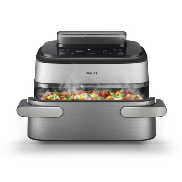 Philips Steam Airfryer 5000 Megabasket Heißluftfritteuse, Silber, 9,5 L