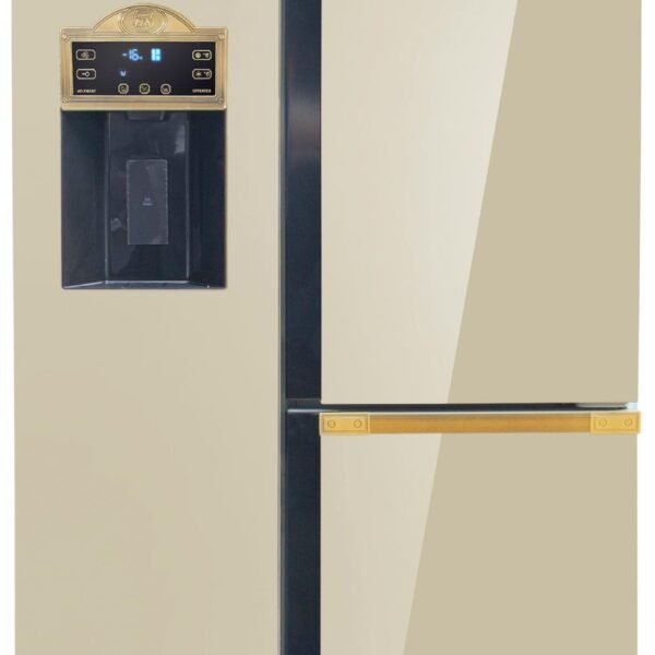 Kaiser Side-by-Side Kühlschrank KS 90300 ElfAD Bio • Art Deco Kühl-Gefrierkombination 538L • No Frost • Fresh ICE System • Inverter-Kompressor • Elfenbein Glas Antique Gold