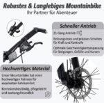 LSBIKE Mountainbike 24/26/27.5/29 Zoll, 21 Gang Schaltung MTB Fahrrad, All-Terrain Mountain Bike mit Doppelscheibenbremse und Gabelfederung, Outdoor Fahrräder mit Wasserflaschenhalter (Grau, 24 Zoll) – Bild 4