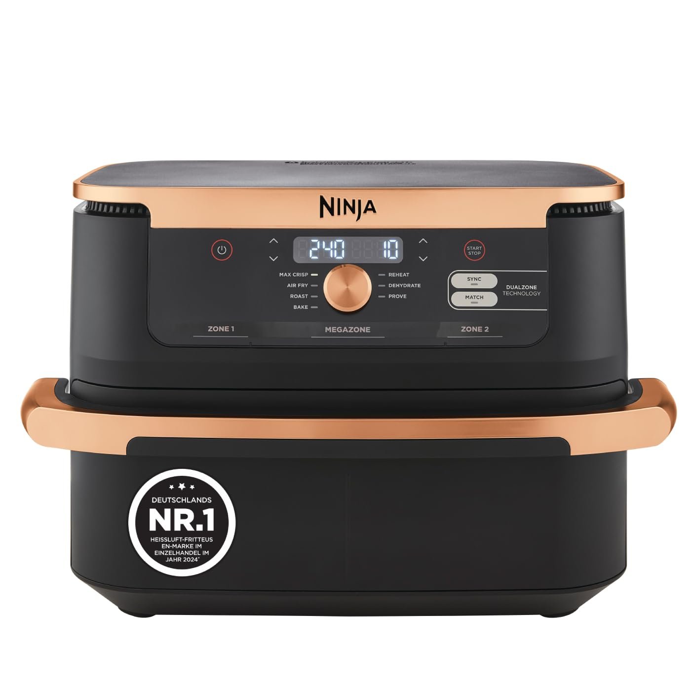 61c9za2kp8L Ninja Foodi FlexDrawer Heißluftfritteuse, 10,4 L, Dual Zone, Schwarz/Kupfer – Bild 1