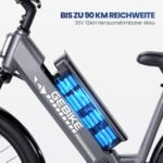 GEBIKE E Bike Damen Herren, 26 Zoll Elektrofahrrad bis zu 90 km Reichweite, 250W Motor 55 Nm, 36V 13Ah Akku, Shimano 7-Gang Schaltung,Scheibenbremsen, für Pendeln, Einkaufen und Freizeit - Grau – Bild 3