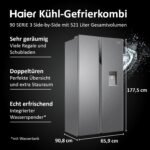 Haier Side-by-Side Kühl Gefrierkombination HSR3918EWPG, freistehend, No Frost I 177,5 x 90,8 x 65,9cm I Side by Side Kühlschrank mit Wassertank, ohne Wasseranschluss I Kühlschrank Side by Side, 521 L – Bild 2
