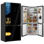 HEINNER HSBS-M515MDINVHGBKE++ Side-by-Side Kühl-Gefrierkombination, 515 L, No Frost, Inverter-Kompressor, Energieklasse E, Touch-Display, Vario Temp, Super Cooling, Super Freezing, Schwarzes Glas