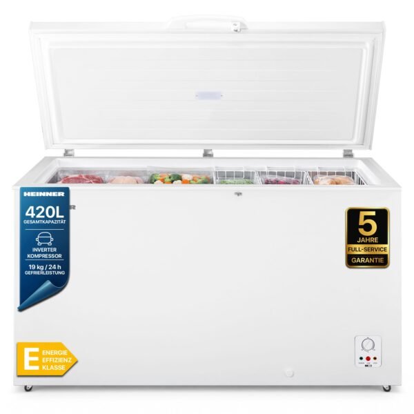 HEINNER HCF-HS420E++ Side-by-Side Kühl-Gefrierkombination – 420 L Gesamtvolumen, No-Frost-Technologie, Energieklasse E, LED-Innenbeleuchtung, Touch-Bedienung, Weiß – 5 Jahre Garantie