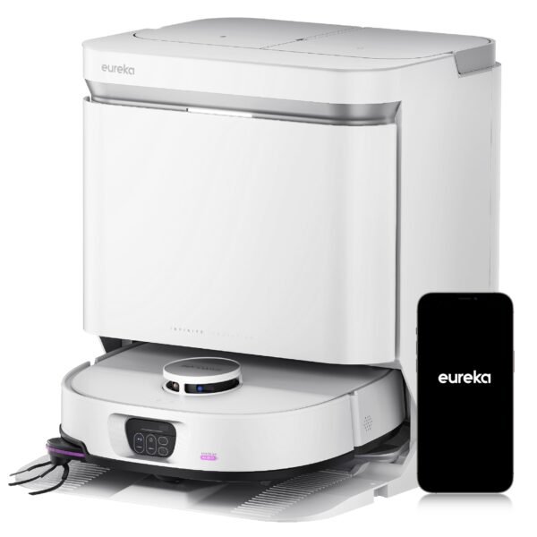 EUREKA J15 Max Ultra Saugroboter mit Wischfunktion, Extensible Seitenbürste & Wischarm, 22000Pa Saug Wischroboter mit Selbstreinigung, 80℃ Heißwasserreinigung, IntelliView 2,0, Anti-Wickel