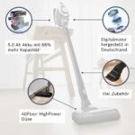 Bosch Akku-Staubsauger Unlimited Gen2 Serie 8 BSS825ALL, beutellos, bis 45 Min Laufzeit, austauschbarer Akku, Schnellladegerät, Hartboden-Softdüse mit LED, XXL-Polsterdüse, Fugendüse, weiß – Bild 13