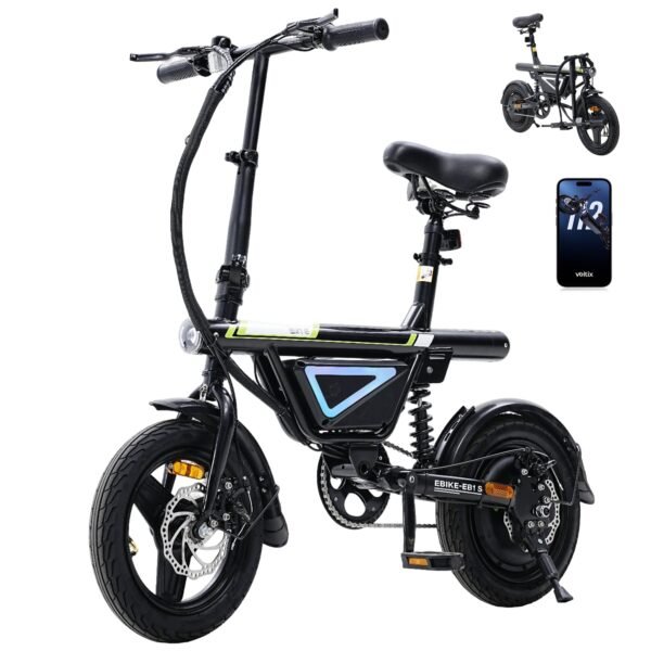 Finbike E-Bike Klapprad 14 Zoll, Elektrofahrrad mit 36V 12Ah Akku für Herren & Damen, 50KM Reichweite, 250W Motor, APP-Steuerung, Faltbares City Bike mit LED-Licht, Leicht & Kompakt für Pendler