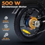 Bodywel F20 E Bike Herren Damen, 20x3.0“ E Fatbike Elektrofahrrad City Mountain,70-80km Reichweite, 48V 15Ah Akuu, 250W Heckmotor, 4,5“ LED Display, 7-Gang-Getriebe, Federgabel (Schwarz) – Bild 2
