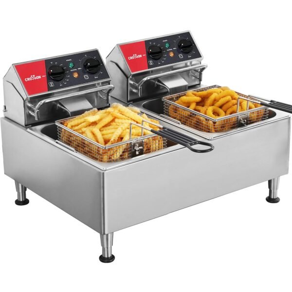 CROSSON 12L Elektrische Fritteuse mit doppeltem Tank und rotierendem Fritteusenkopf, 30-Minuten-Timer, EGO-Thermostat, Aufsatzfritteuse für den gewerblichen Gebrauch