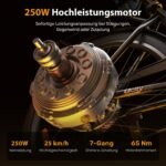 Finbike Elektrofahrrad mit Abnehmbarer 36V 13Ah Akku Bis zu 90KM, 26 Zoll E Bike mit 7 Gang Getriebe für Herren Damen Pendler Reisen Übung,60N.m 250W Motor Elektro Fahrrad mit LCD-Display – Bild 2