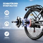 GEBIKE E Bike Damen Herren, 26 Zoll Elektrofahrrad bis zu 90 km Reichweite, 250W Motor 55 Nm, 36V 13Ah Akku, Shimano 7-Gang Schaltung,Scheibenbremsen, für Pendeln, Einkaufen und Freizeit - Grau – Bild 7