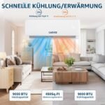 EuKer Split-Klimaanlage 9000 BTU (2,7 kW) Inverter, Energieeffizienzklasse A++, Kühlen & Heizen, Sehr leise, Kältemittel R32, Wandmontage, WiFi & App-Steuerung, Timer, für Wohnräume – Bild 3