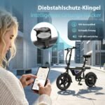 Finbike E-Bike Klapprad 14 Zoll, Elektrofahrrad mit 36V 12Ah Akku für Herren & Damen, 50KM Reichweite, 250W Motor, APP-Steuerung, Faltbares City Bike mit LED-Licht, Leicht & Kompakt für Pendler – Bild 6