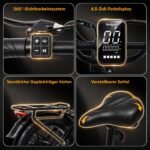 Bodywel F20 E Bike Herren Damen, 20x3.0“ E Fatbike Elektrofahrrad City Mountain,70-80km Reichweite, 48V 15Ah Akuu, 250W Heckmotor, 4,5“ LED Display, 7-Gang-Getriebe, Federgabel (Schwarz) – Bild 4