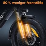 Bodywel F20 E Bike Herren Damen, 20x3.0“ E Fatbike Elektrofahrrad City Mountain,70-80km Reichweite, 48V 15Ah Akuu, 250W Heckmotor, 4,5“ LED Display, 7-Gang-Getriebe, Federgabel (Schwarz) – Bild 5