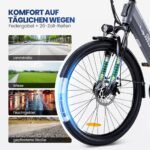 GEBIKE E Bike Damen Herren, 26 Zoll Elektrofahrrad bis zu 90 km Reichweite, 250W Motor 55 Nm, 36V 13Ah Akku, Shimano 7-Gang Schaltung,Scheibenbremsen, für Pendeln, Einkaufen und Freizeit - Grau – Bild 4