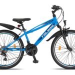 Talson 24 Zoll Mountainbike Fahrrad mit 21-Gang Shimano, Gabelfederung & Beleuchtung Blau