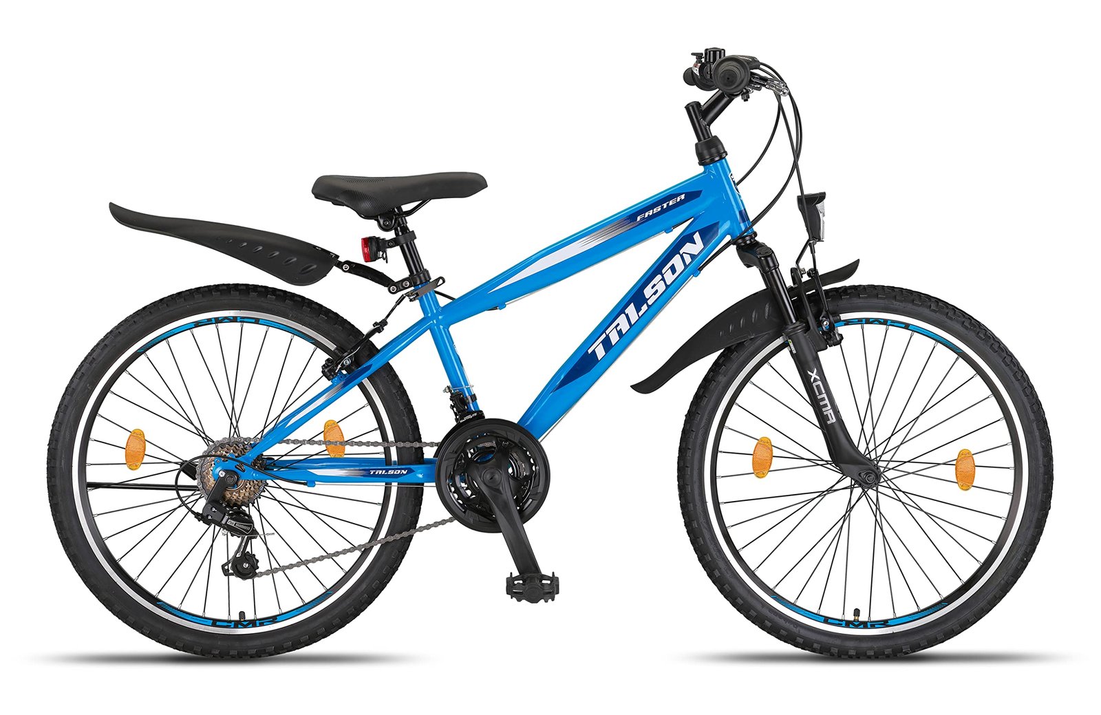 81HO7wSOkvL Talson 24 Zoll Mountainbike Fahrrad mit 21-Gang Shimano, Gabelfederung & Beleuchtung Blau – Bild 1