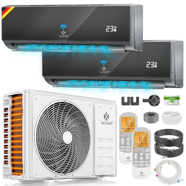 KESSER® Multisplit Klimaanlage 2 Innengeräte, 18000 BTU, Split Klimagerät Set mit WiFi/App, Heizen & Kühlen, Inverter, Eco-Modus, Luftentfeuchter & Ventilator, sehr leise, R32, Montagematerial
