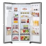 LG GSJE81PYBD Side-by-Side Kühlschrank mit Gefrierfach (628 L, Energieklasse D) mit Eis- und Wasserspender, UVNano, DoorCooling+, Smart Inverter Compressor, Silber