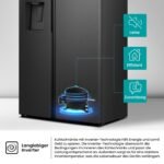 Hisense RS5P528STFE Side-by-Side mit Eis-, Crushed- und Wasserspender/ 528L/ Wassertank/ConnectLife/Supercool/Big Box/Flat Duct/XXL Türfach/BxHxT: 91,1×178,6×61,5cm/ Schwarz [Energieklasse E] – Bild 4