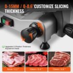 VEVOR Kommerzieller Fleischschneider Allesschneider 340 W, Elektrische Aufschnittmaschine Lebensmittelschneider mit 25,4 cm-Kohlenstoffstahlklinge, 0–15 mm Einstellbare Dicke für Fleisch, Käse, Gemüse – Bild 3