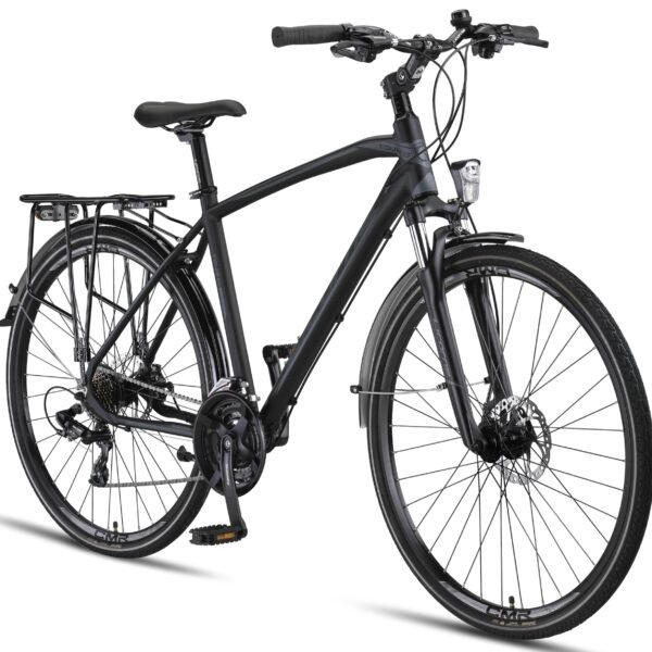 Licorne Bike Premium Touring Trekking Bike in 28 Zoll Aluminium Scheibenbremse Fahrrad für Jungen, Mädchen, Damen und Herren - 21 Gang-Schaltung - Mountainbike - Crossbike (Herren, Schwarz)