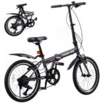 LSBIKE 20 Zoll Klappfahrrad, 7-Gang Shimano Schaltung Klappbares Fahrräder, Leichtbau-Rahmen Folding City Bike mit 20" Alufelgen, Faltbares Sport Fahrrad mit V-Bremse, Einfach zu Transportieren (Grau)