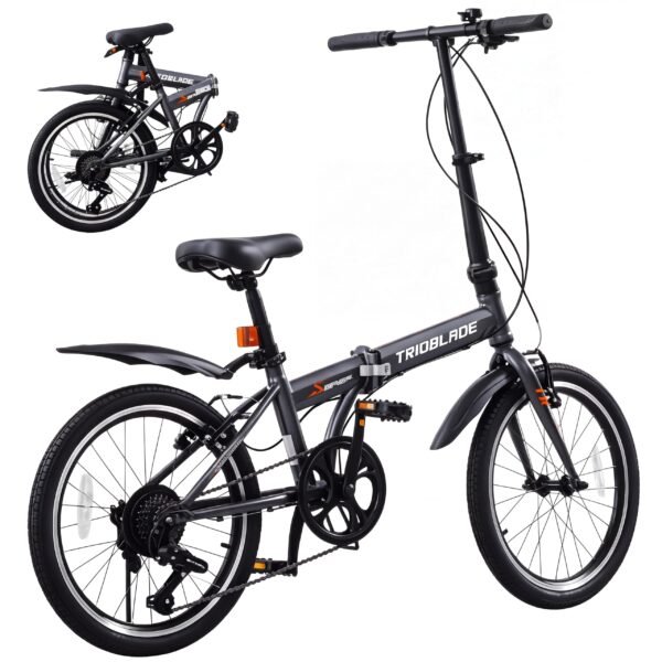 LSBIKE 20 Zoll Klappfahrrad, 7-Gang Shimano Schaltung Klappbares Fahrräder, Leichtbau-Rahmen Folding City Bike mit 20" Alufelgen, Faltbares Sport Fahrrad mit V-Bremse, Einfach zu Transportieren (Grau)