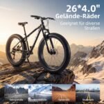 LSBIKE 26 Zoll Erwachsene Mountainbike, Männer und Frauen 7-Gang Schaltung Antriebssystem Mountainbikes, Doppelscheibenbremsen 26*4 Zoll Dicke Reifen Fahrrad, Schwere MTB Fahrräder mit Frontfederung – Bild 6