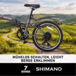 LSBIKE 20 Zoll Klappfahrrad, 7-Gang Shimano Schaltung Klappbares Fahrräder, Leichtbau-Rahmen Folding City Bike mit 20" Alufelgen, Faltbares Sport Fahrrad mit V-Bremse, Einfach zu Transportieren (Grau) – Bild 4