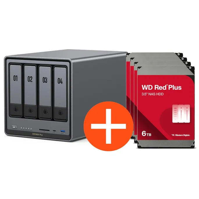 UGREEN NASync DXP4800 Plus NAS System 4-Bay 24TB inkl. 4x WD WD60EFPX NAS HDD - 6 TB