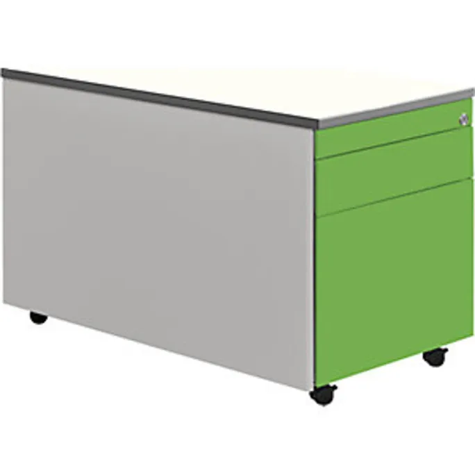 Schubladencontainer, Rollen, 529x800, 1 Materialschub, 1 Hängereg, alu/grün/weiß